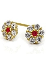 nice teeny red & white stone flower screw-back earrings for babies